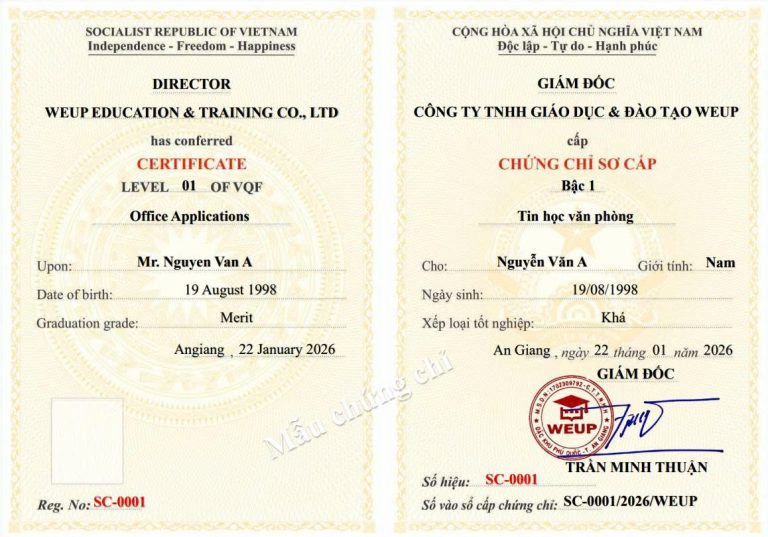 Chứng chỉ tin học văn phòng weup Phú Quốc