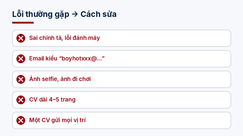 Ảnh động các lỗi thường gặp khi viết CV xin việc khách sạn và cách sửa